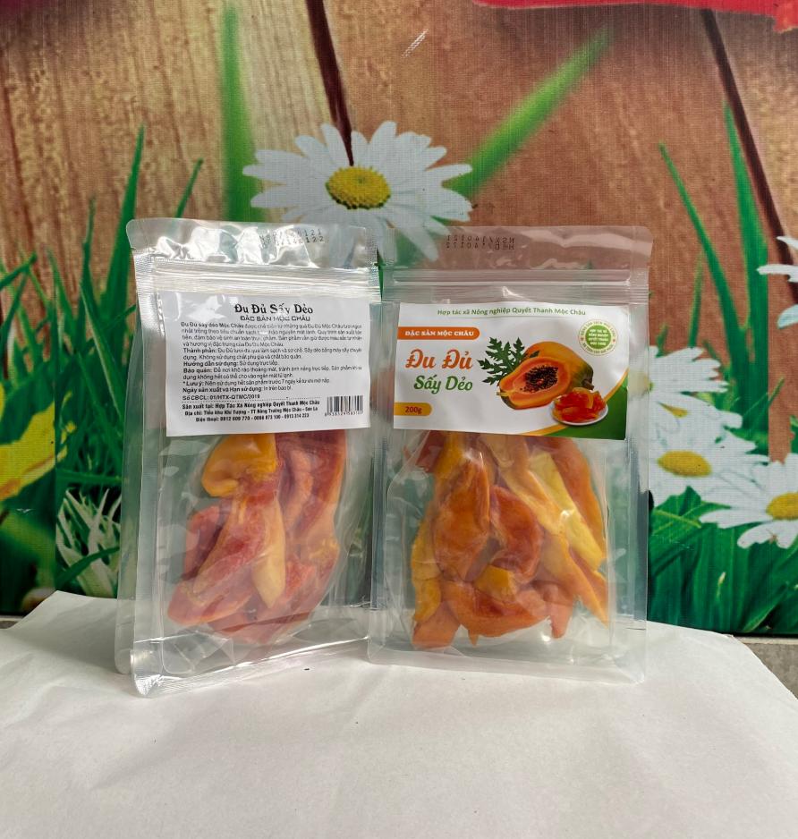 Đu đủ sấy dẻo (túi 200g), trái cây sấy dẻo thơm ngon