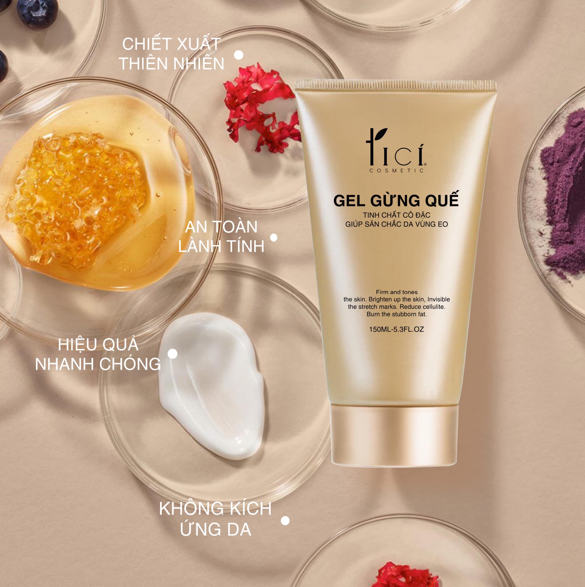 Gel Giảm Mỡ Bụng Tinh Chất Gừng Quế TICI - 150ML