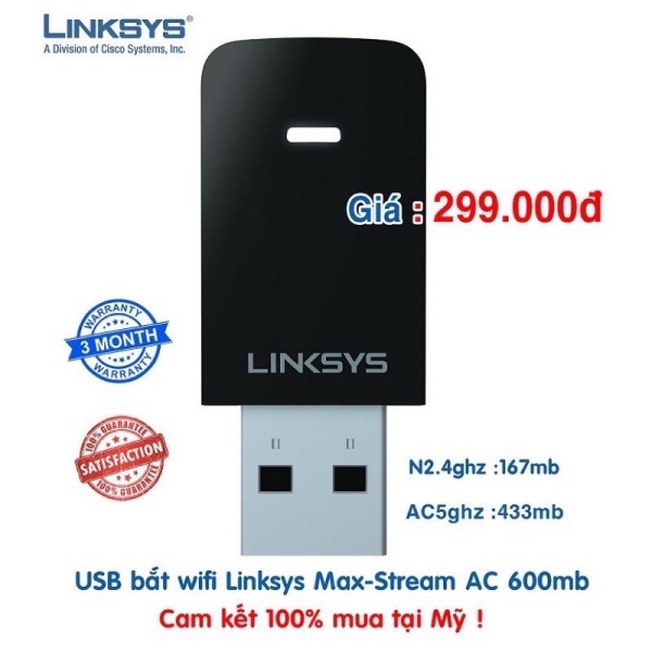 [HCM] USB bắt Wifi Linksys Max-Stream AC600 Dual-Band MU-MIMO (WUSB6100M) hàng trưng bày US mới nguyên hộp.