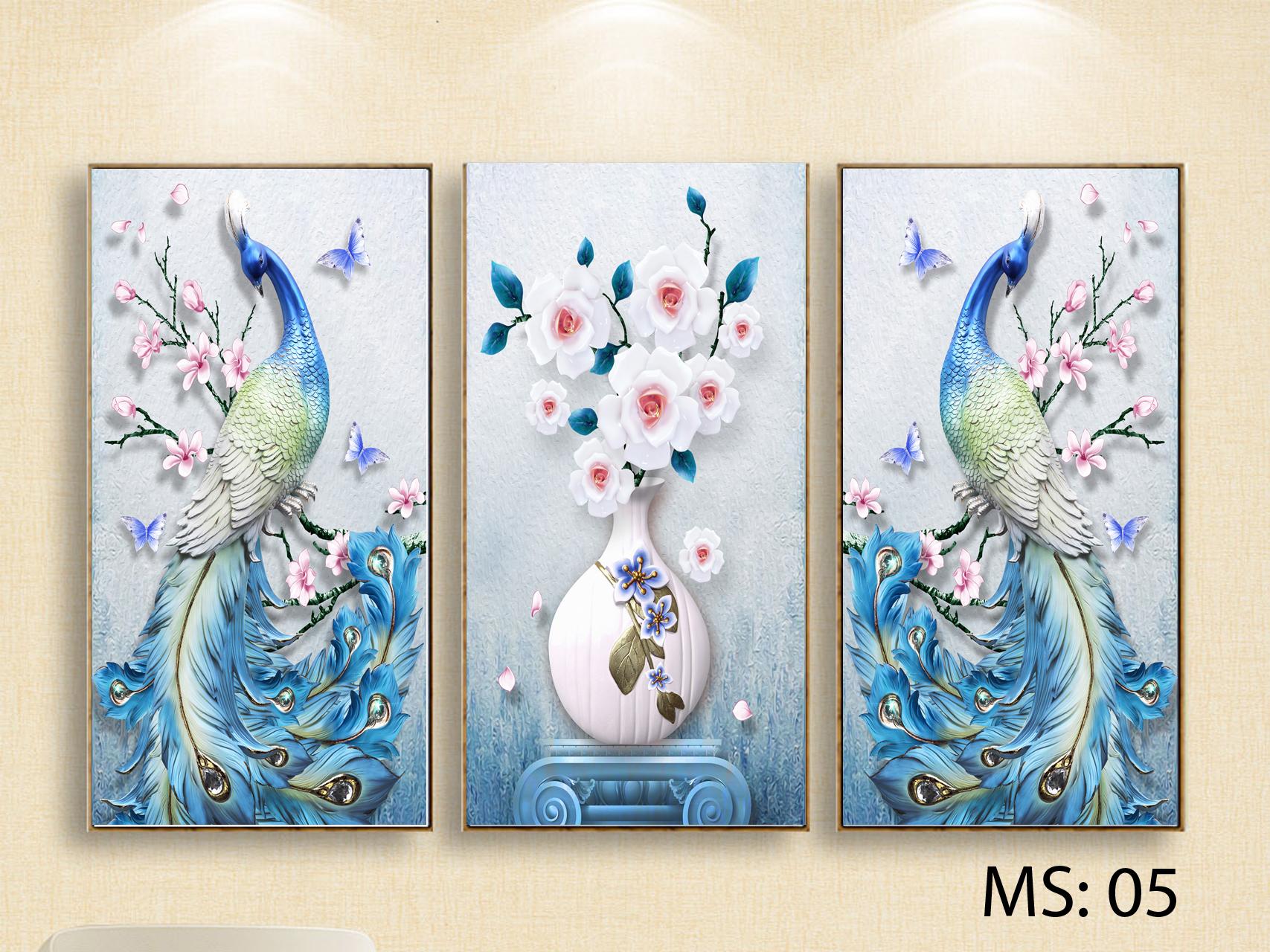 Tranh dán tường chim công - Chất liệu Decal chống thấm nước - Kích thước 50 x 70 40 x 60 - MS 05