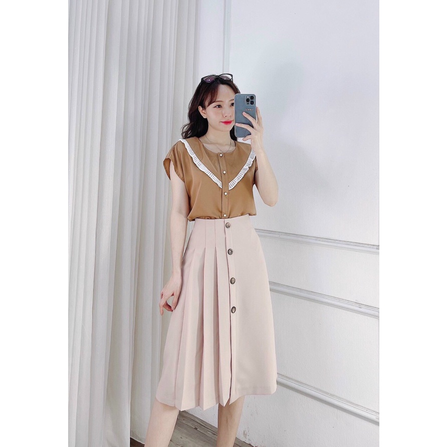Chân Váy Xếp Ly Dáng Dài Cạp cao