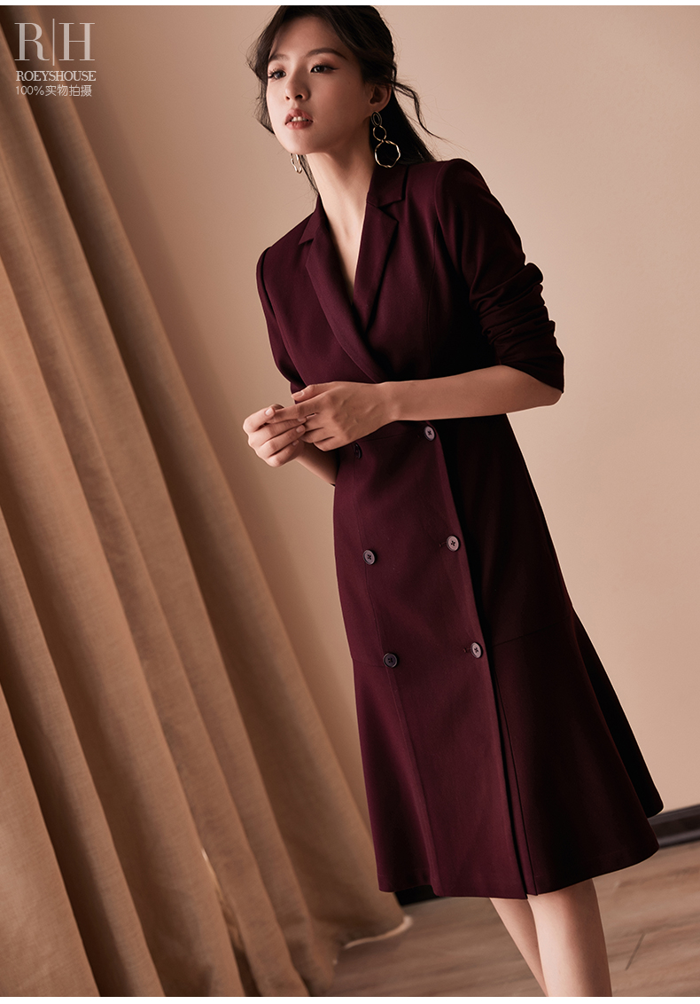 Đầm vest đuôi cá tay dài đổ đô cổ đấp chéo