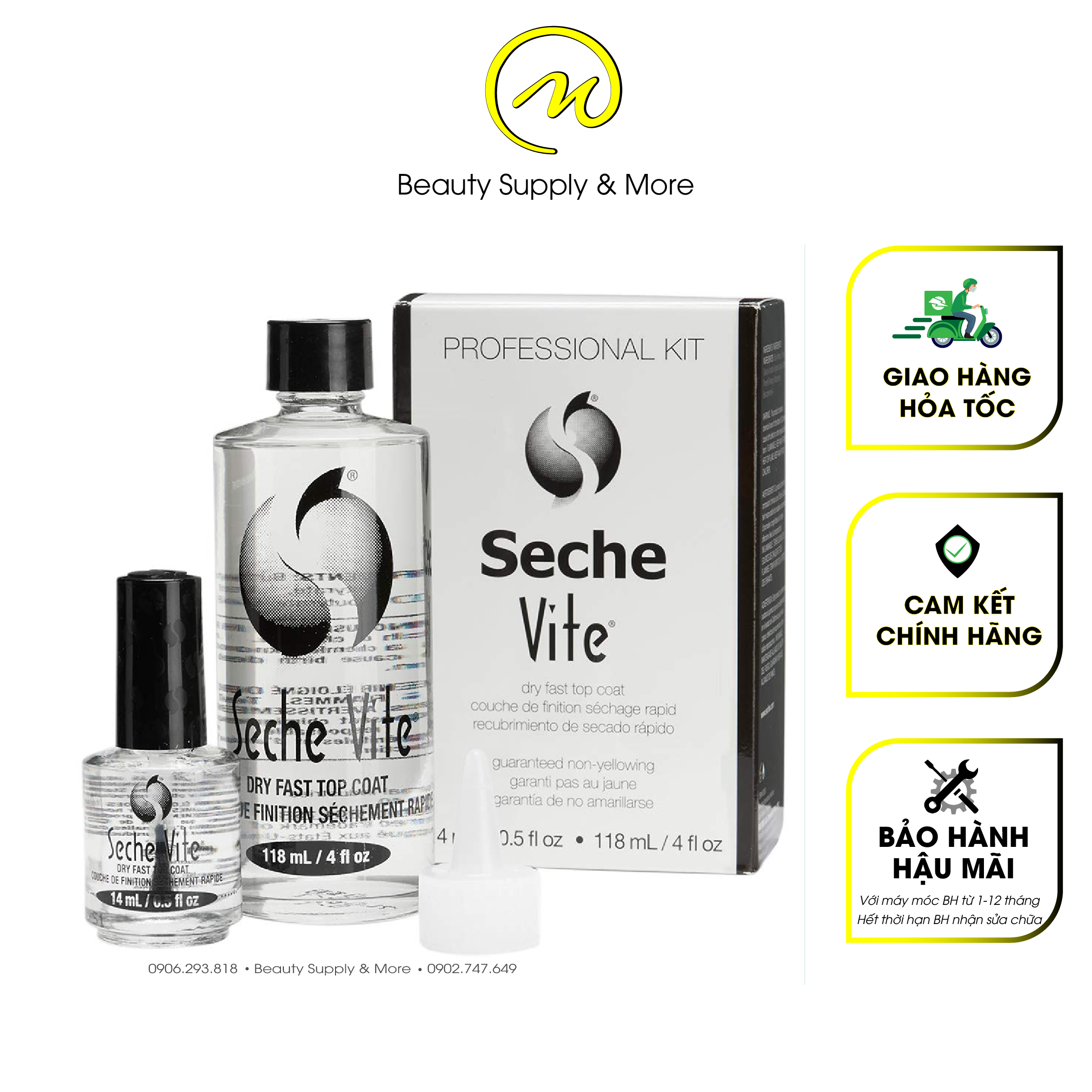 Sơn Bóng Nhanh Khô Seche (Set Gồm 1 Chai Lớn 118Ml + 1 Chai Nhỏ 15Ml), Hàng Chuẩn Mỹ