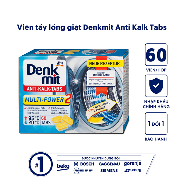 Viên Tẩy Tế Bào Chết Denkmit Multi-Power 2 Khử Mùi, Khử Vết Bám, Chống Bám Cặn - Gói 60 Viên