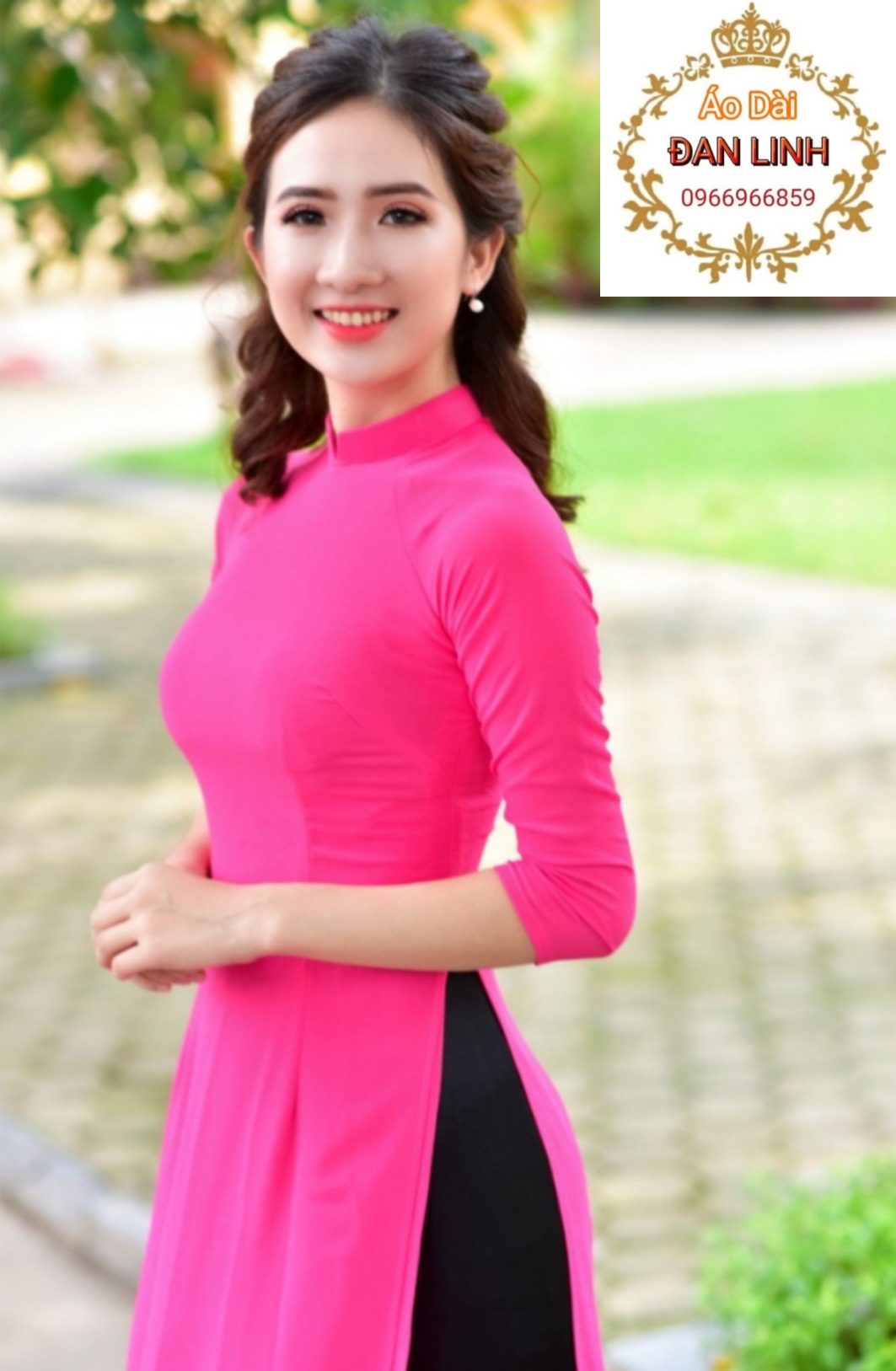 Áo dài trơn hồng sen 4 tà mềm mại, trẻ trung - Áo Dài Đan Linh