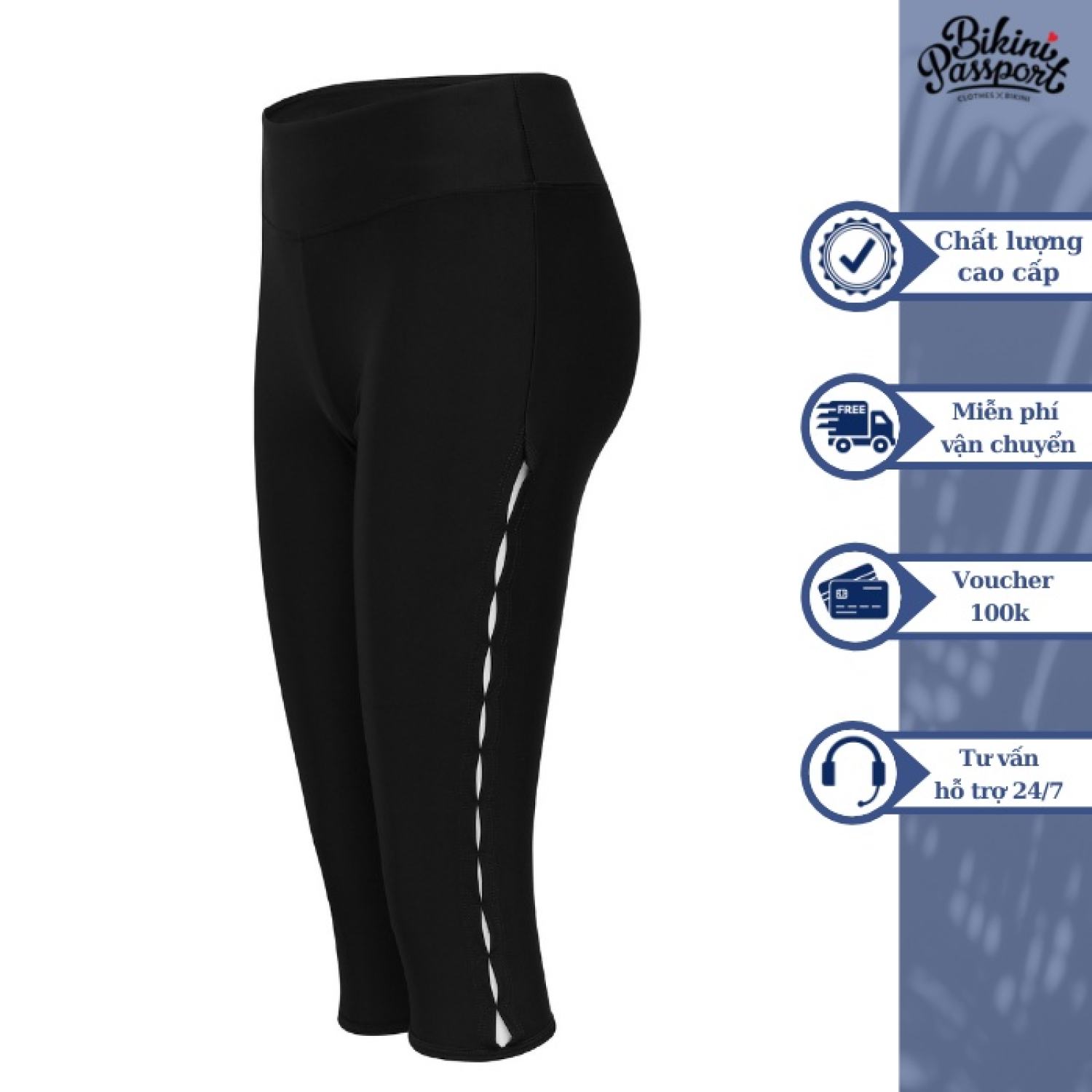 Quần bơi nữ bikini passport dáng lửng tạo đường cách điệu - màu đen - bs314_bl