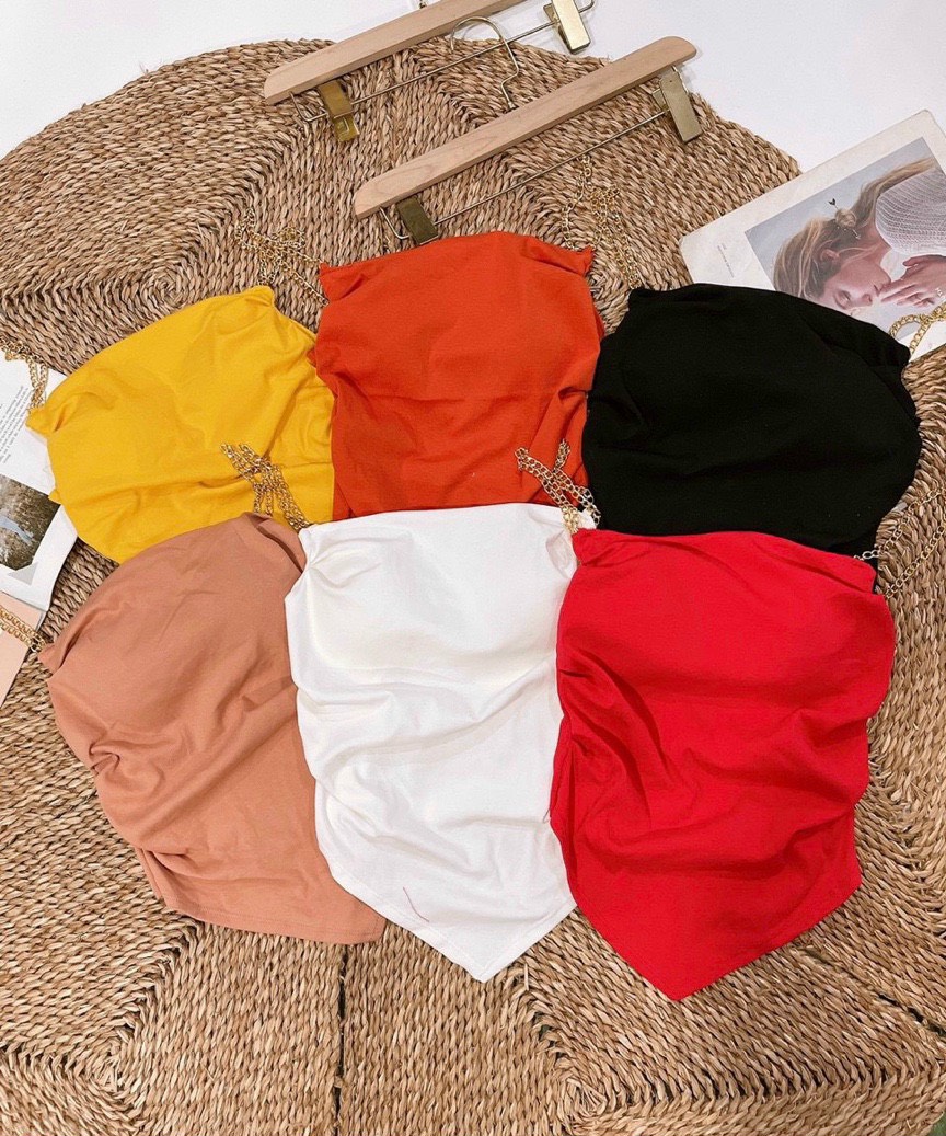 Áo kiểu hai dây xích nhún nhún kèm mút ngực cực xinh , chất thun bozip mềm mịn