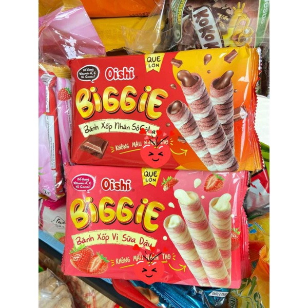 Combo 2 bịch bánh xốp vị dâu/sôcola oishi biggie 45g