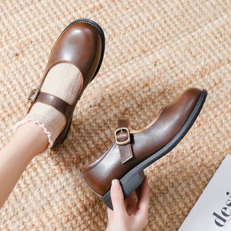 Mary Jane shoes (bản đế thấp)- Giày da bò nữ