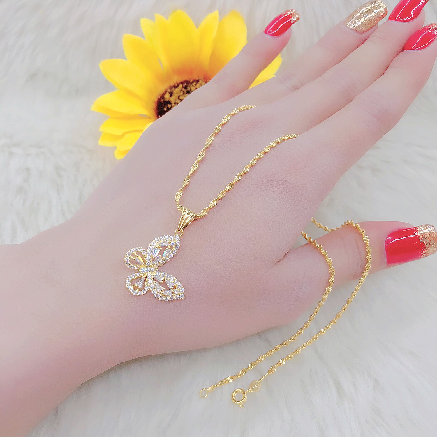 Dây Chuyền Nữ Mạ Vàng 18K Con Bướm   ( 01 dây + 01 mặt ) - 09407.03223 - Tặng Kèm Hộp Đẹp - Bao trả hàng nếu sản phẩm không giống hình