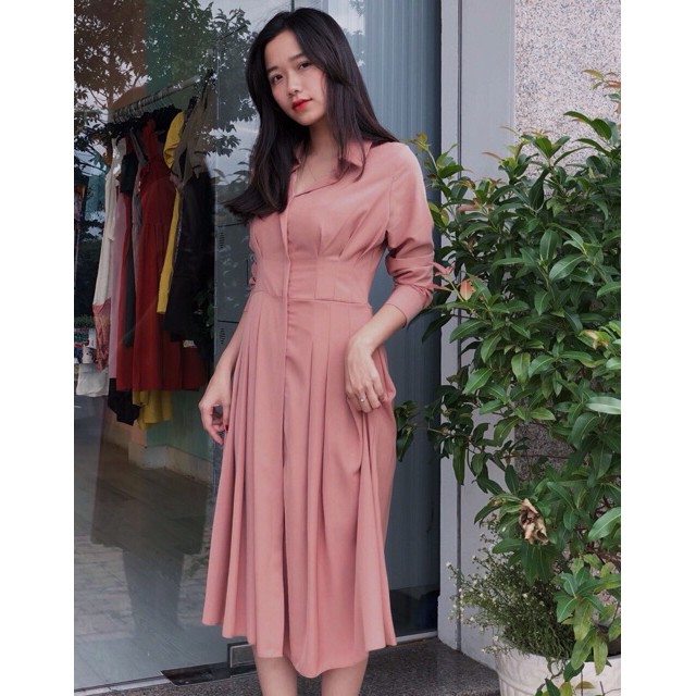 Đầm sm hồng đậm xếp li