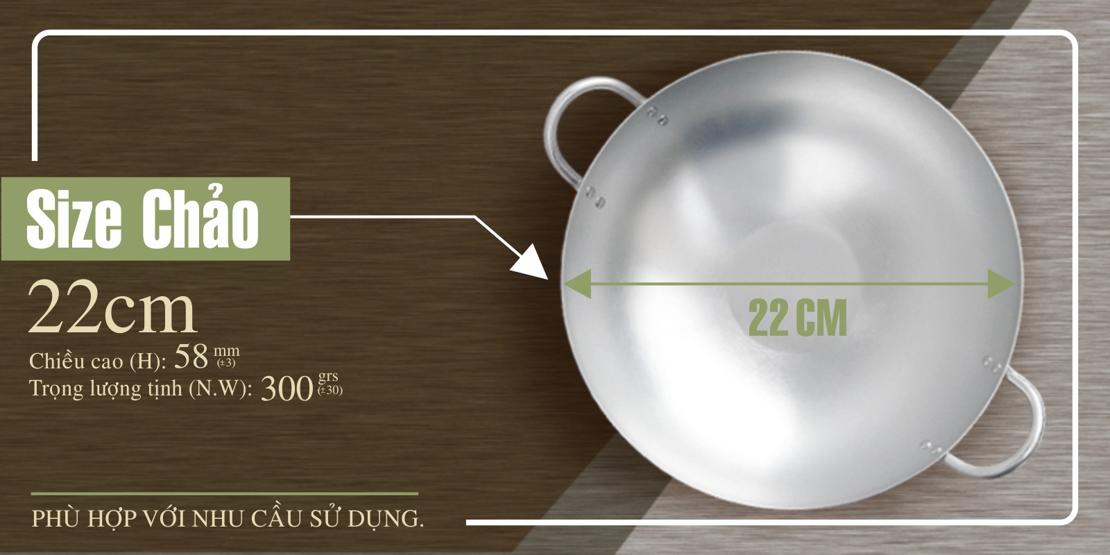 Chảo Nhôm Bầu Xi Kim Hằng (22cm;26cm;30cm;34cm;36cm;38cm;40cm;44cm;46cm;50cm)