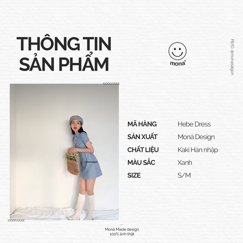 [VOUCHER 12%/149K] Đầm sơ mi kaki MONÁ - HEBE TRẮNG