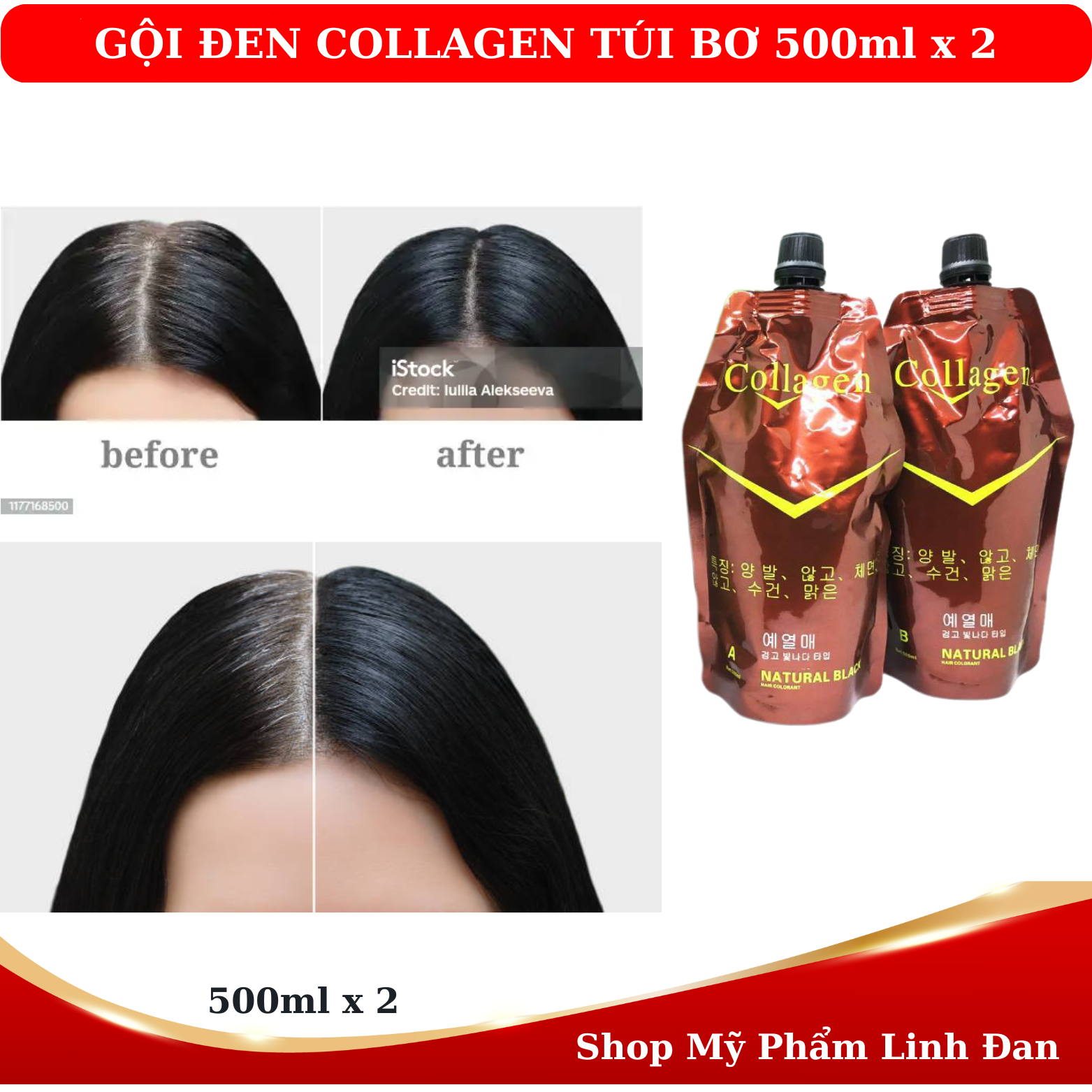 DẦU GỘI LÀ ĐEN COLLAGEN THẢO DƯỢC TÚI BƠ 500ml X 2