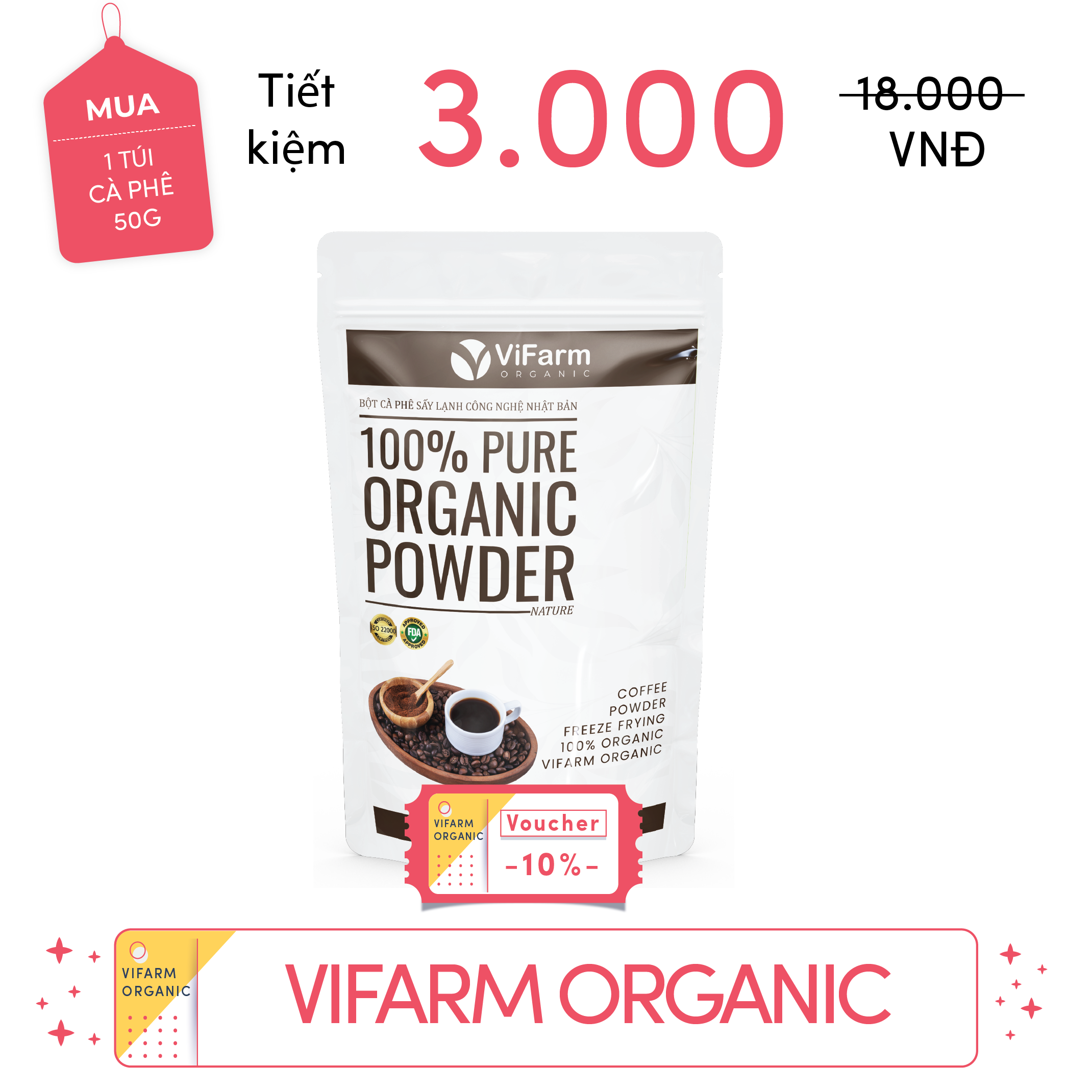 Bột Cà Phê Nguyên Chất ViFarm 50g