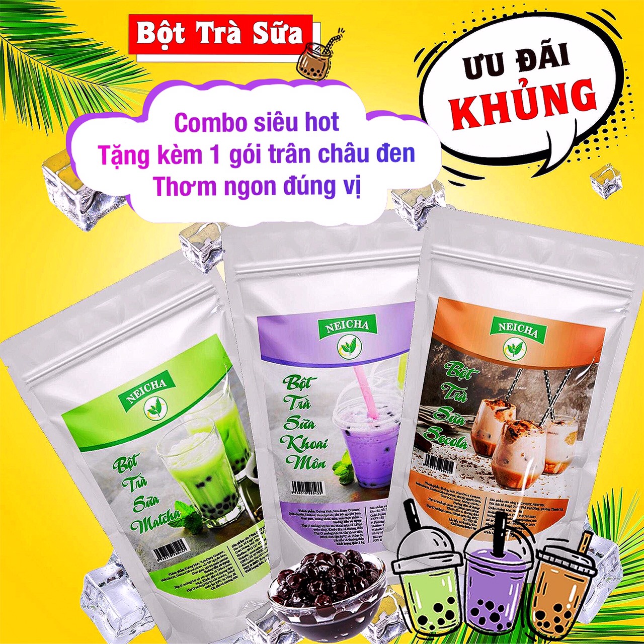 [Hàng Chính Hãng]Set 15 Ly TRÀ SỮA NEICHA/ PHA SẴN SIÊU NGON. Vị Matcha, Khoai Môn, Socola. TẶNG 1 gói trân châu đen thượng hạng.