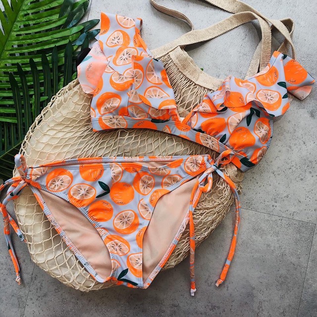 Bikini, đồ bơi chip tam giác hoạ tiết trái cam kute