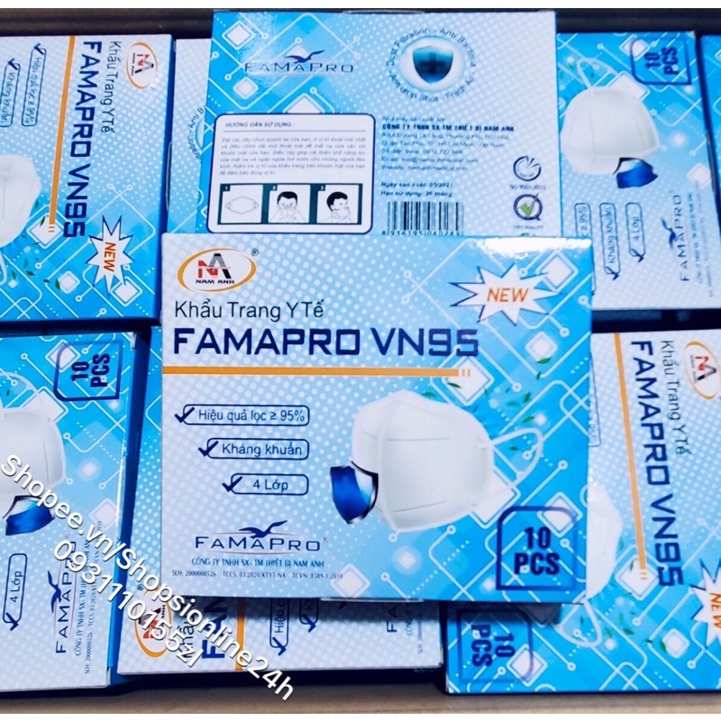 ✅ Hộp 10 cái khẩu trang y tế cao cấp VN95, N95, 3M Famapro Nam Anh chính hãng