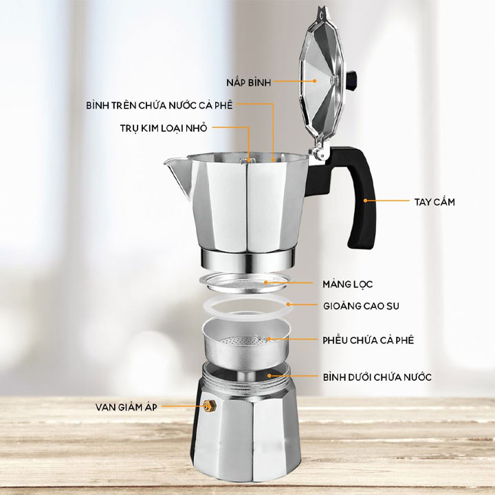 Ấm pha cà phê Moka Express 3TZ (3 cup), bình pha cà phê kiểu Ý