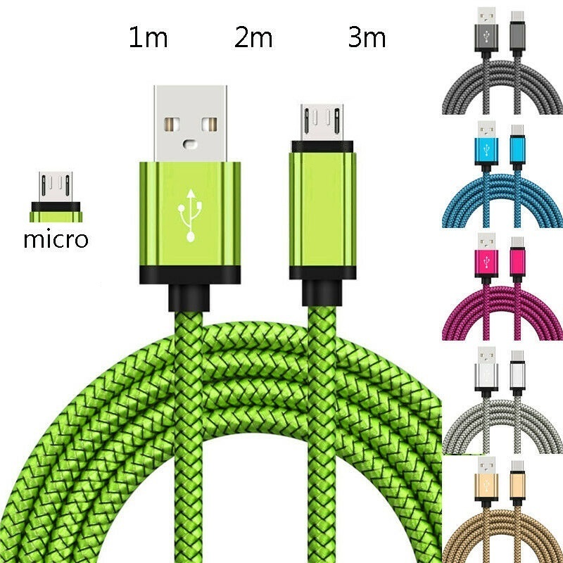 Cáp dữ liệu sạc nhanh USB Micro 1m/2M/3m, dây sạc điện thoại di động Android nhiều màu