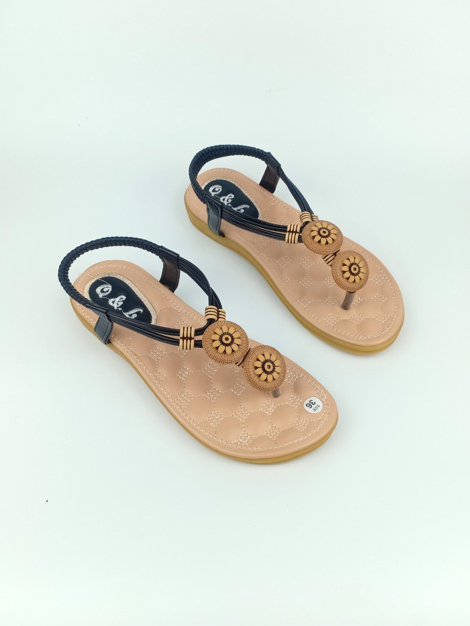 Giày sandal đế thấp lót mềm xỏ ngón có hoa