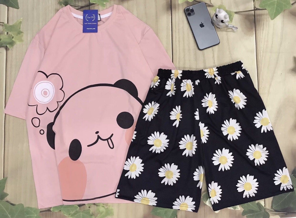 Đồ bộ unisex gấu panda hồng 3d dễ thương , vải coton thoáng mát, đồ bộ cartoon, đồ bộ dễ thương,đồ bộ cute,đồ bộ thun ttslb0036