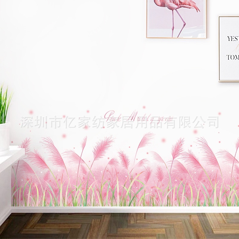 Decal tranh dán tường cỏ lau hồng