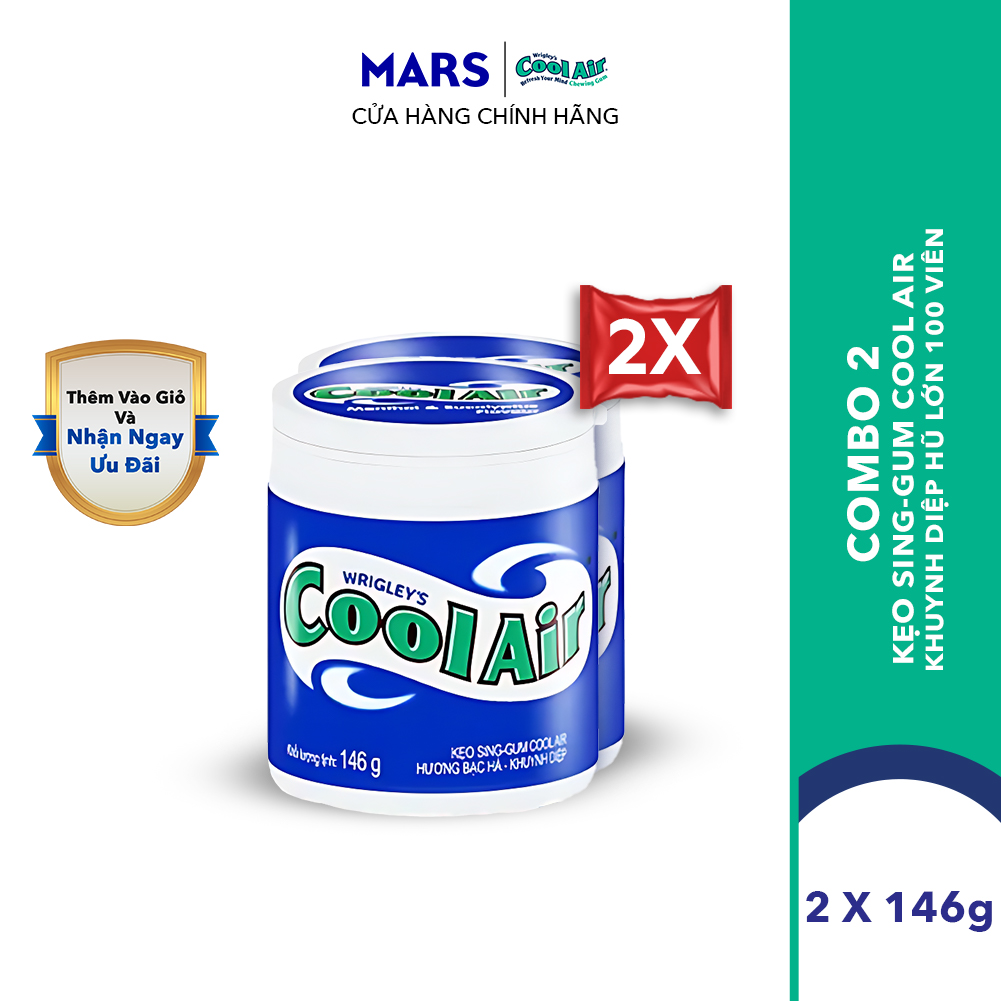 Combo 2  Kẹo Sing-Gum Cool Air Hương Bạc Hà - Khuynh Diệp Hũ Lớn 100 Viên