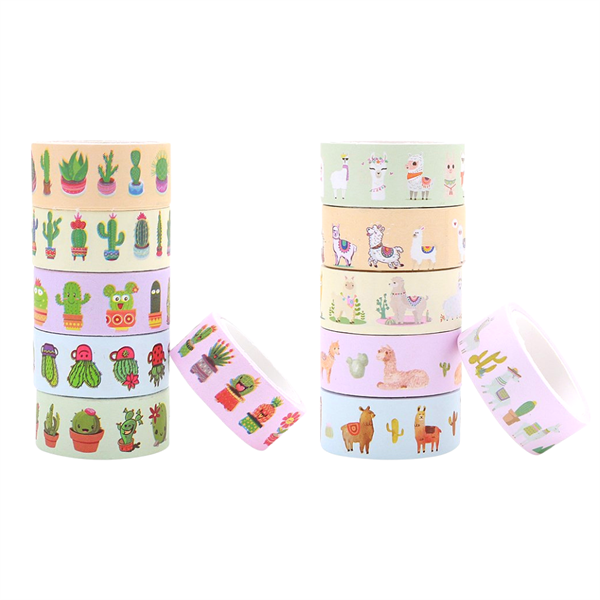 Combo 12 cuộn băng keo giấy trang trí paper tape 1.5cm x 2.5m - lạc đà và xương rồng