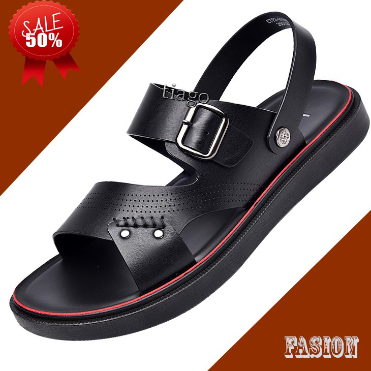 Dép da nam cao cấp mã Y9 đế cao su đúc liền chống nước có rãnh ngang chống trơn trượt chất liệu da mềm mại