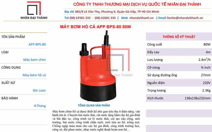 máy bơm chìm dân dụng APP- 80w - BPS-80