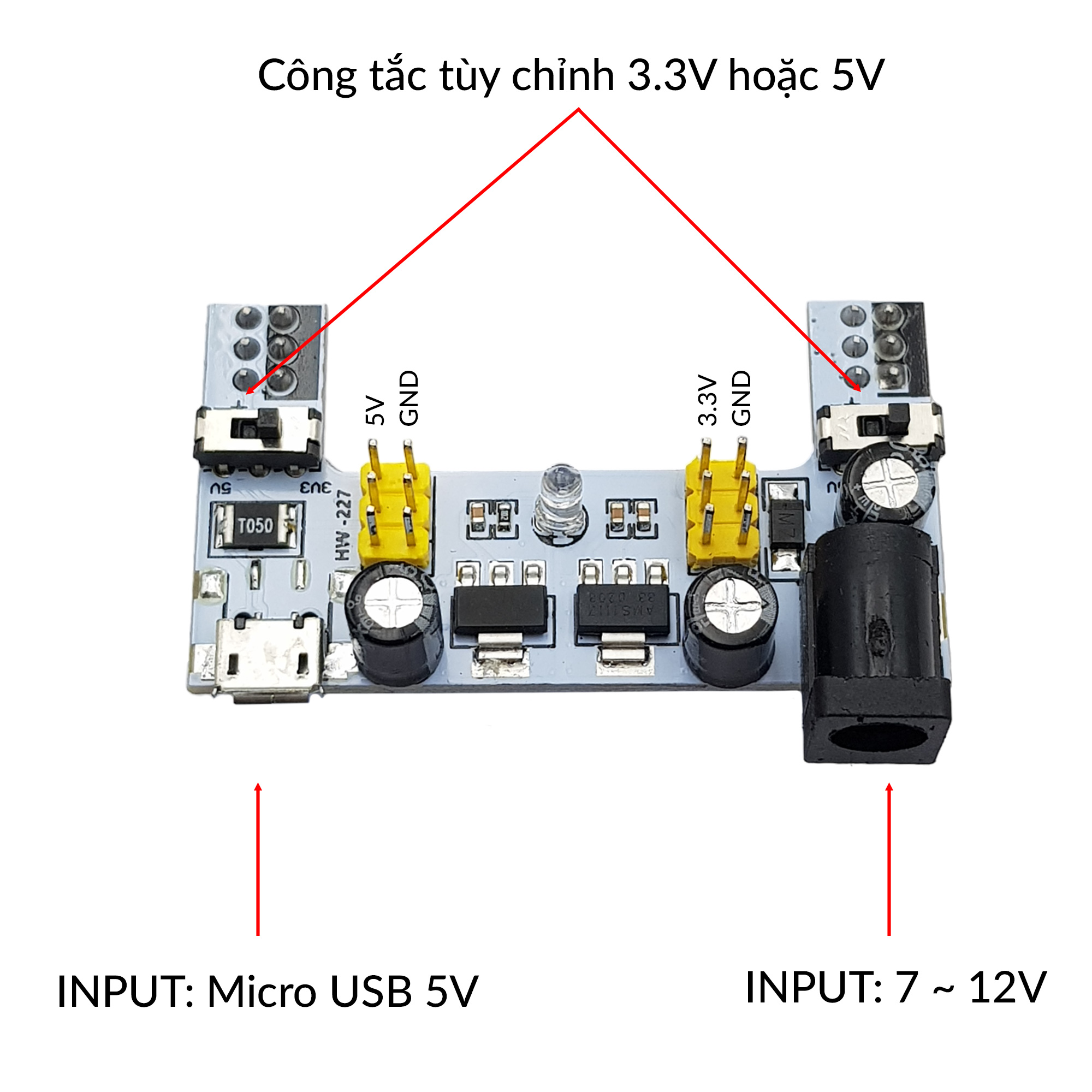 Mạch nguồn cho Testboard Breadboard MB-102 830 ngõ ra 3.3V / 5V