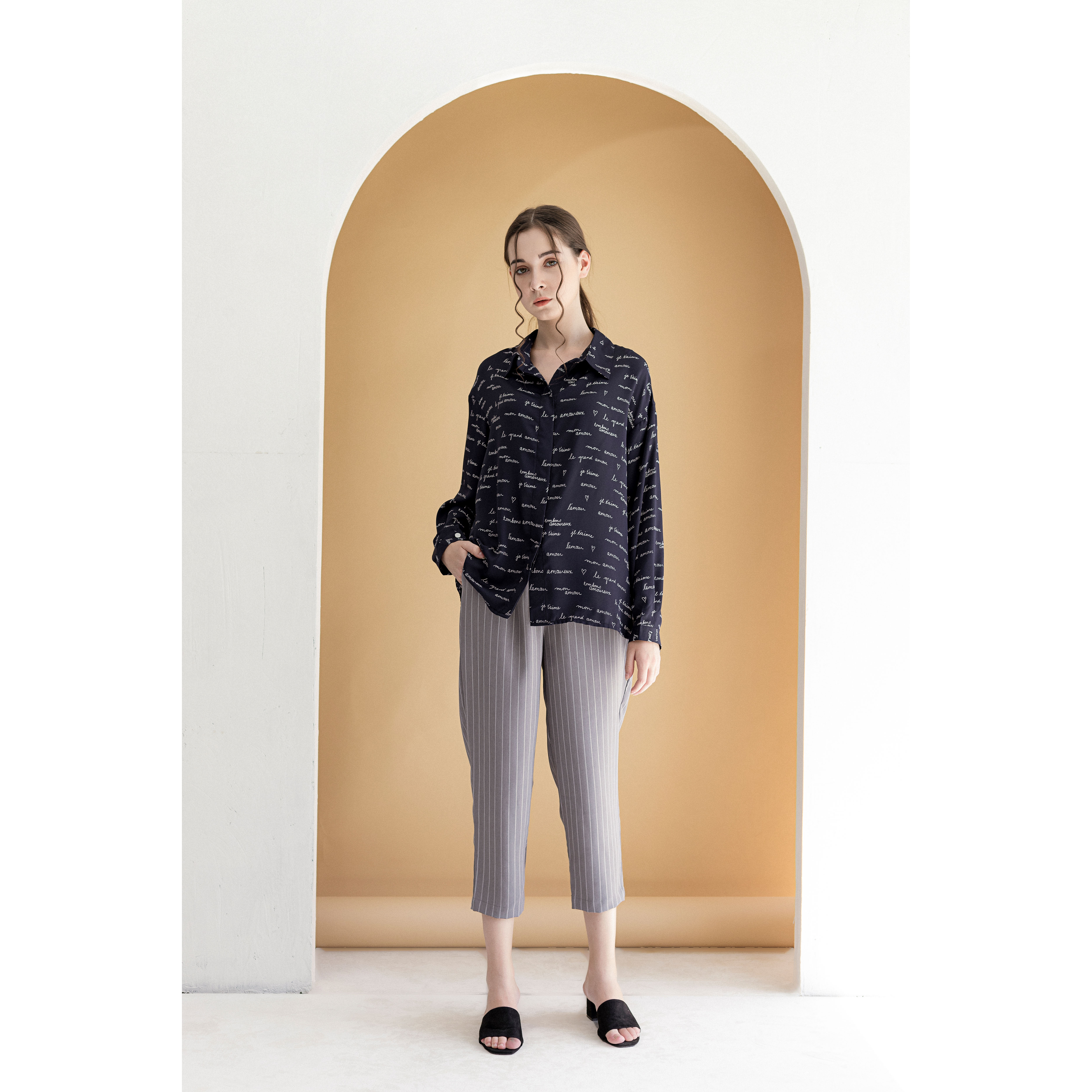Quần baggy nữ Callia thiết kế Sin Stripe