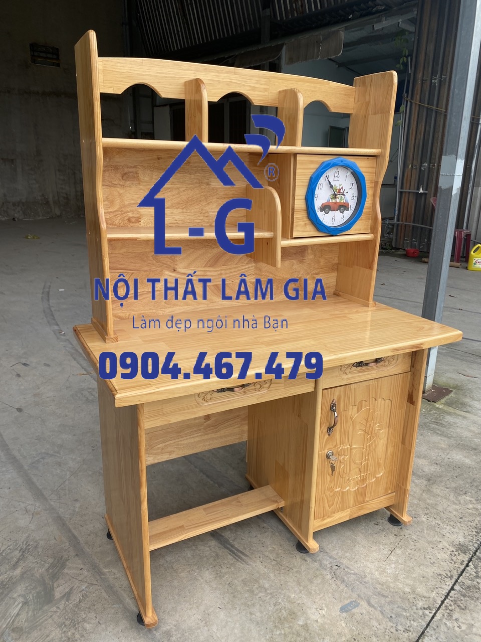 BÀN HỌC SINH GỖ THÔNG KÈM ĐỒNG HỒ - MIỄN PHÍ SHIP