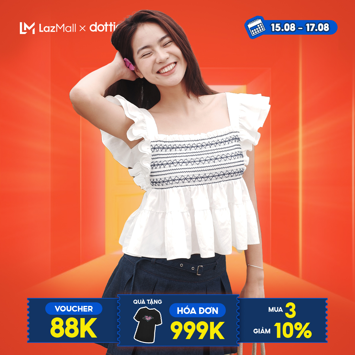 Dottie - áo nhún ngực tay cánh tiên - trắng ngà - t0892