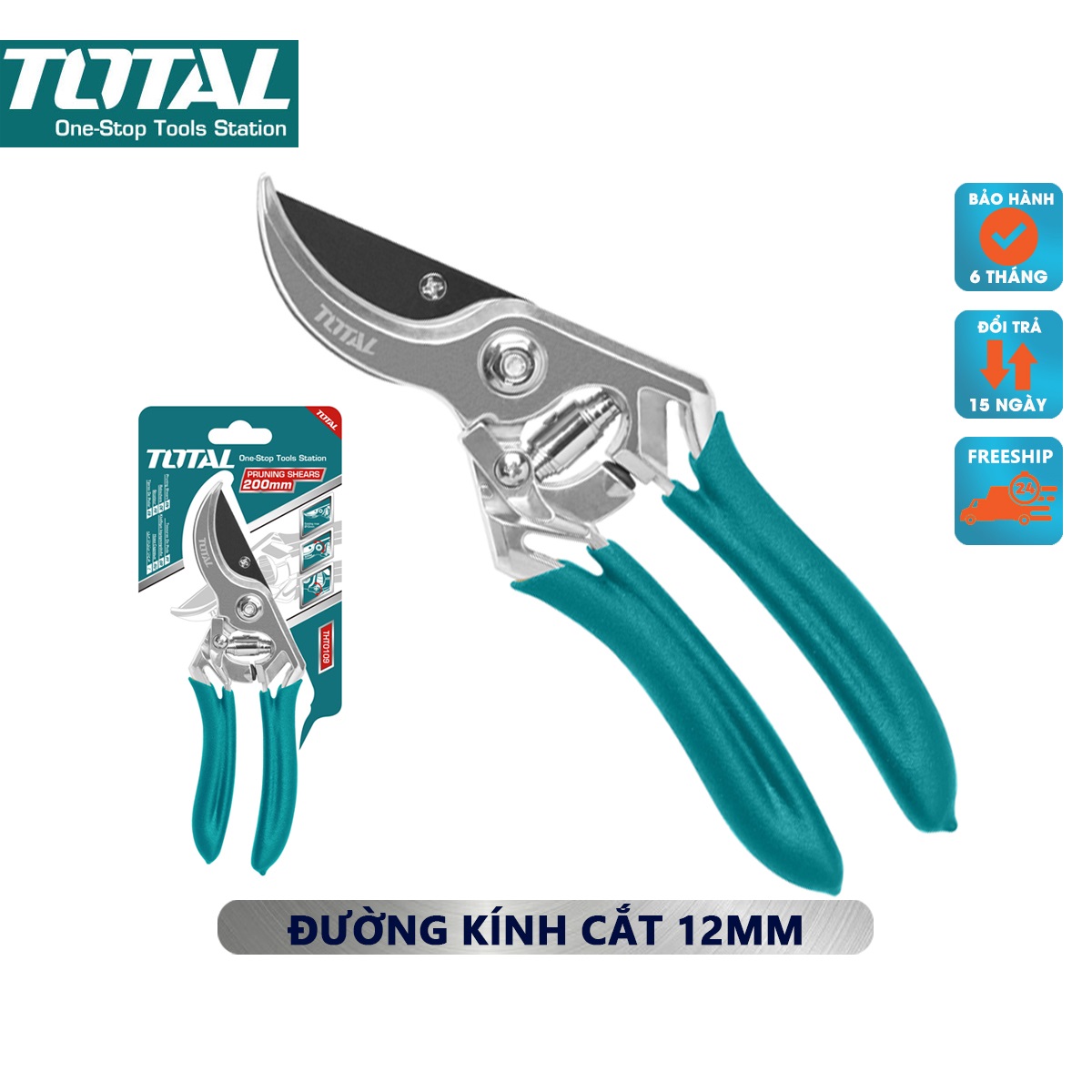 Kéo cắt tỉa cành cây total tht0109 đường kính cắt tối đa: 12mm size: 8inch dùng để cắt tỉa cây, bh 6 tháng diy vn