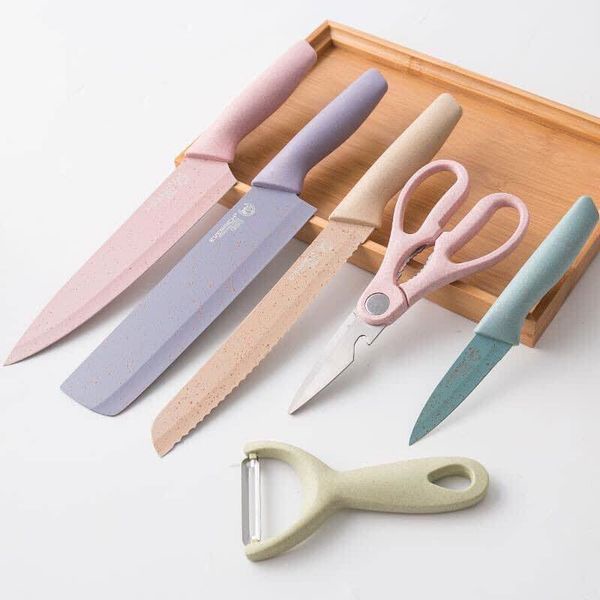 Bộ dao làm bếp lúa mạch 6 món cao cấp, Bộ dao kéo nhà bếp chuyên dụng siêu bền - BUMSTORE
