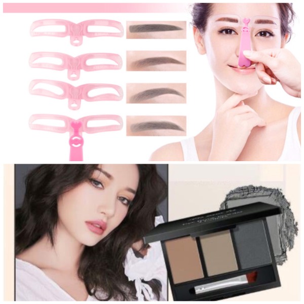 COMBO 4 bộ khuôn kẻ chân mày + bộ 3 ô phấn tán chân mày