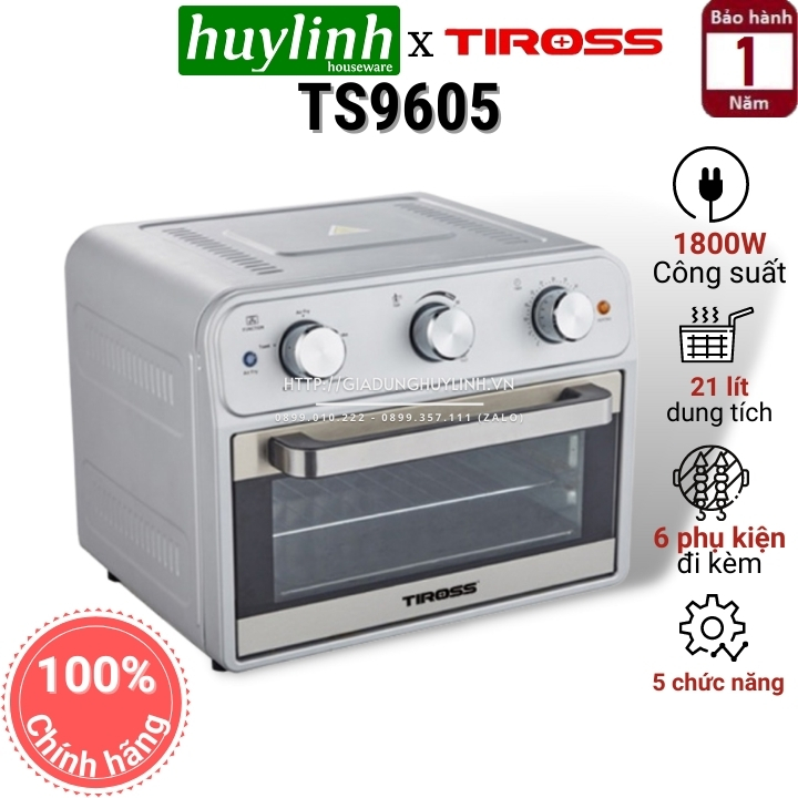 Lò chiên nướng không dầu tiross ts9605 - 21 lít - 1800w