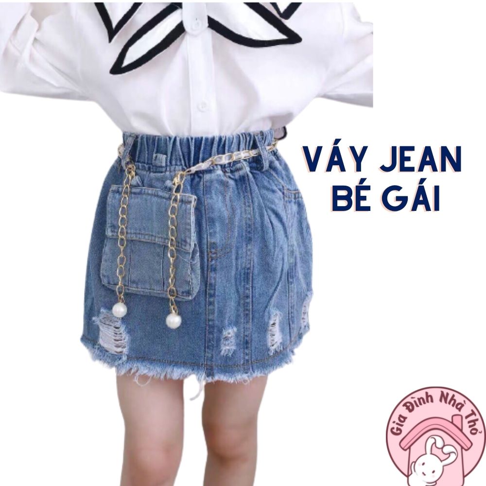 (12-30kg) Chân váy đầm jean bò cho bé gái