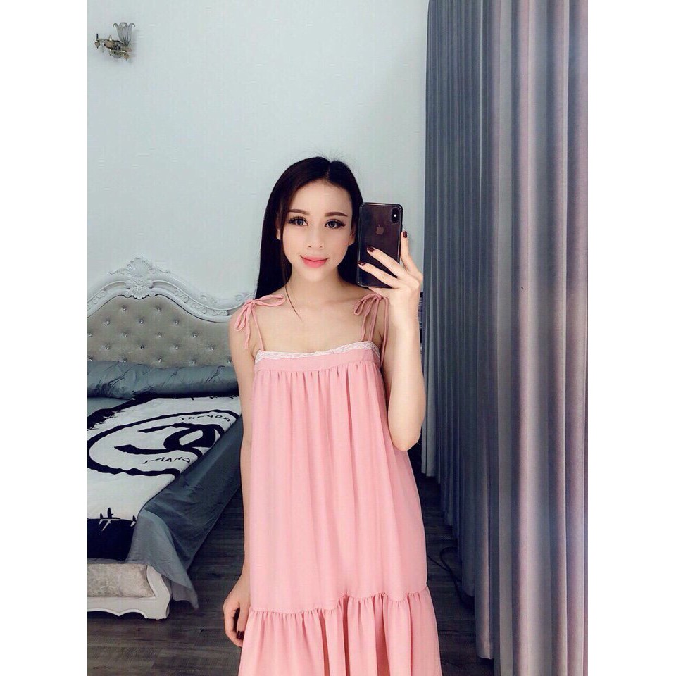 Đầm Von Hai Dây Cột Nơ Đuôi Cá TTS0067