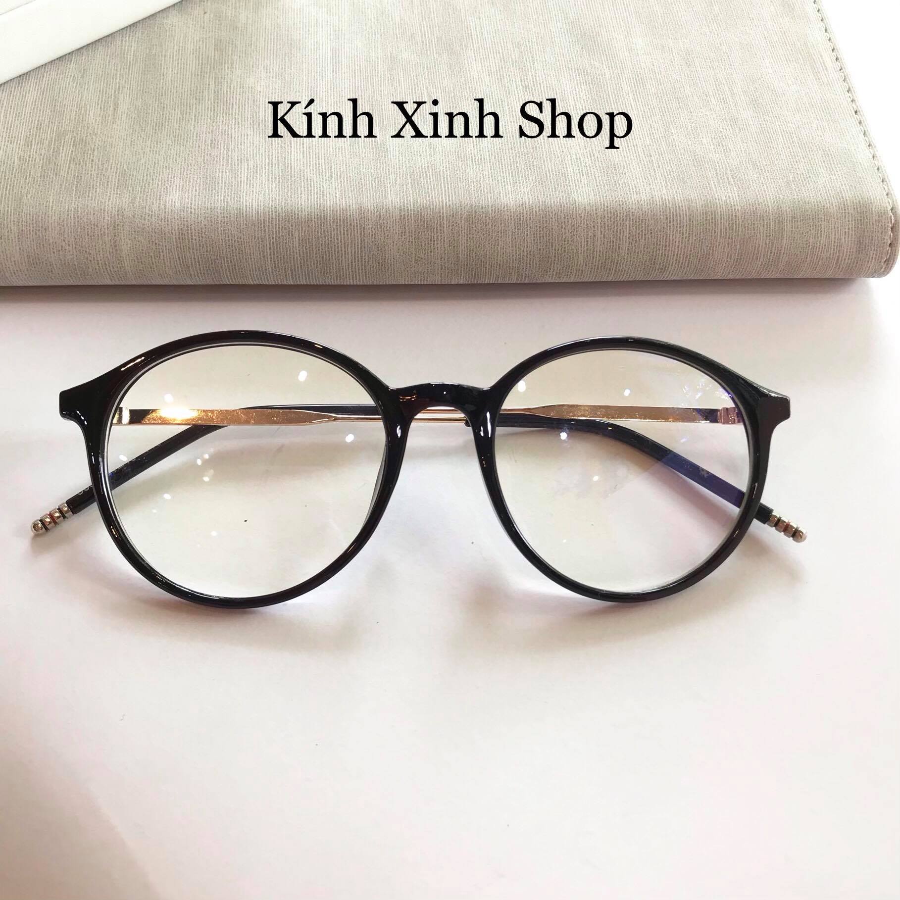 Kính mắt tròn gọng kim loại hàn quốc chống ánh sáng xanh uv