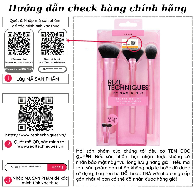 Bộ cọ mặt 3 cây kèm hộp đựng Real Techniques Cruelty Free Sculpting Set 91561