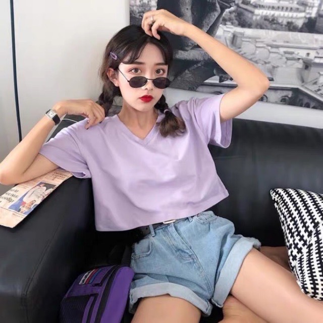 Áo croptop basic cổ tim chất cotton đủ 4 màu hot hit