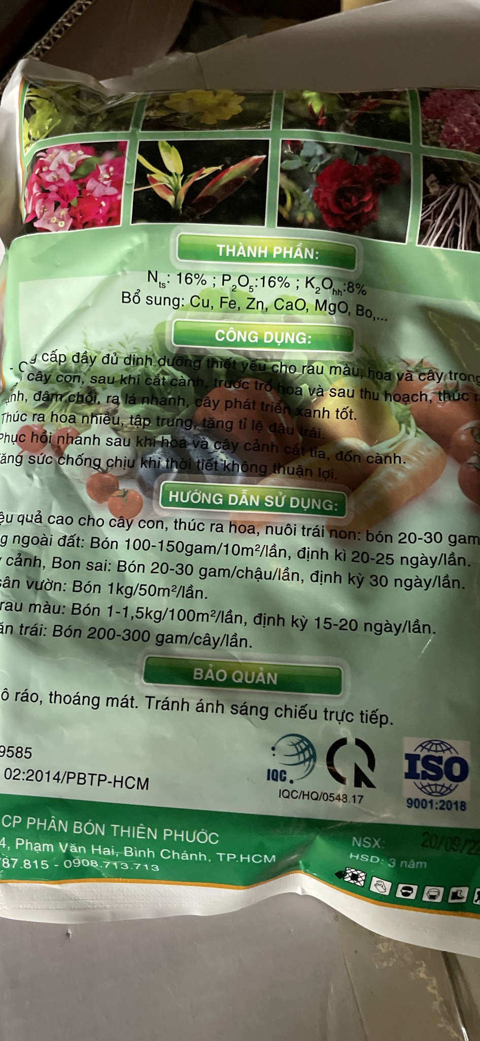 Phân bón gốc NPK 16-16-8 TE gói 1kg