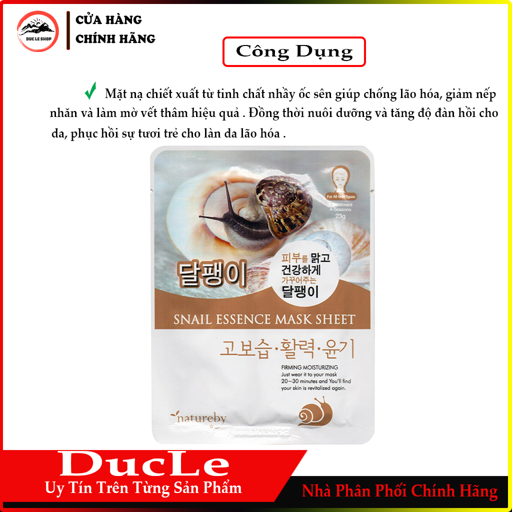 [HCM]Combo 5 miếng Mặt Nạ Ốc Sên Natureby HÀN QUỐC (23ml/miếng )