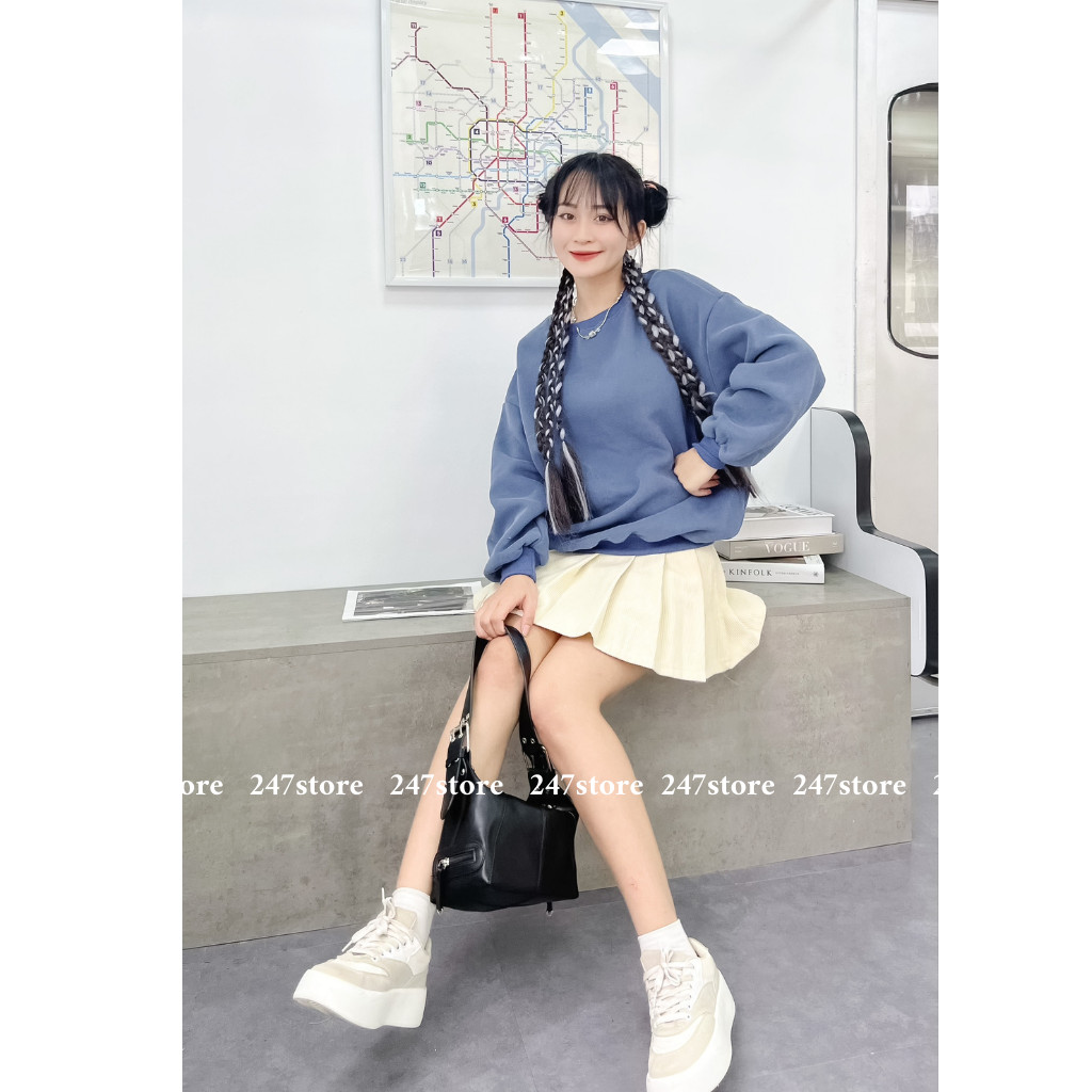 Áo sweater nỉ bông trơn dáng rộng - mã 782