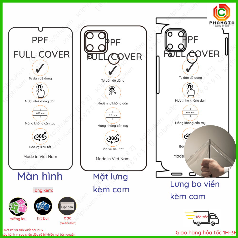 Dán PPF Realme C15/ C12/ C25/ C25Y/ C25S loại trong, nhám dành cho màn hình, mặt lưng kèm cam, lưng bo viền kèm cam