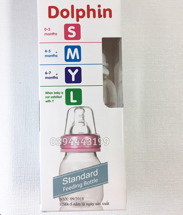 [Tặng 1 Núm Ty] Bình Sữa Streamline Cổ Hẹp 160ml Dolphin - DP018A