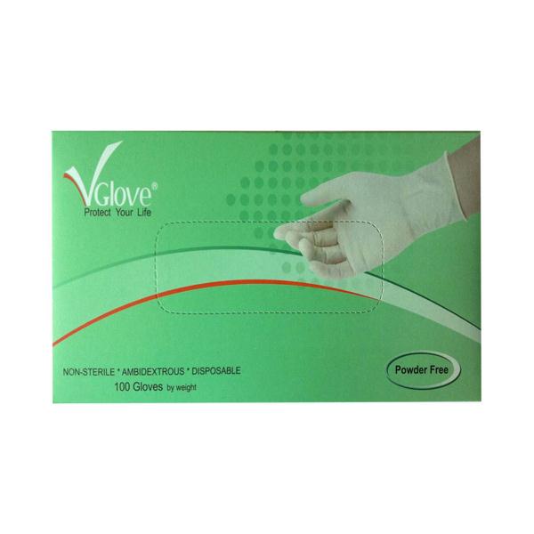 [Hộp 100] Găng tay không bột Vglove bao tay dùng trong chế biến thực phẩm, nấu ăn, thẩm mỹ, spa 2 màu trắng xanh
